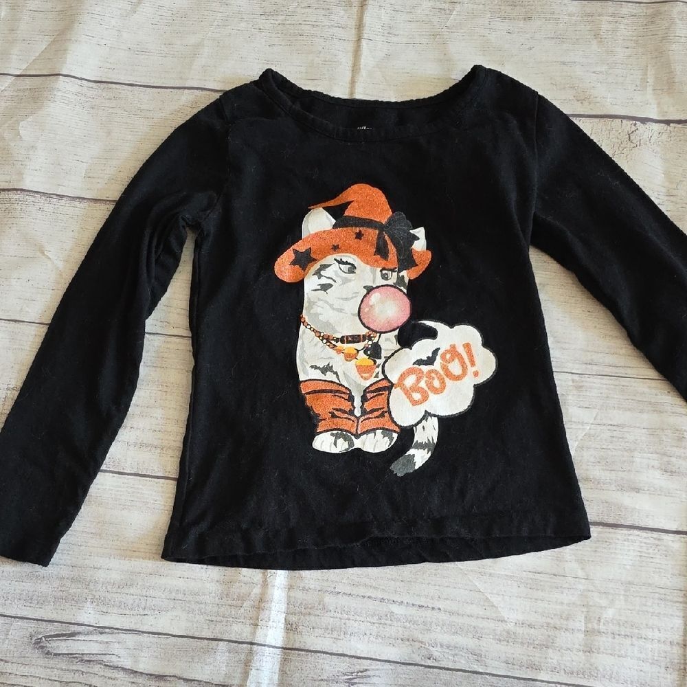 Kids Black Halloween Cat Shirt